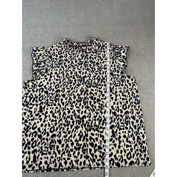 Womens Blouse Sleeveless Leopard Print Ruffle Career Size XL - Picture 4 of 7